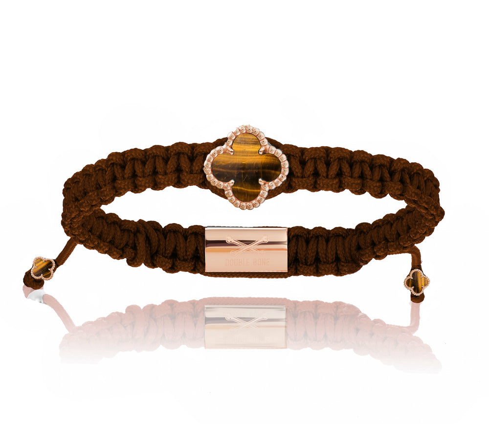 Clover Brown Tiger Stone, Brown Polyester With Rose Gold Bracelet
