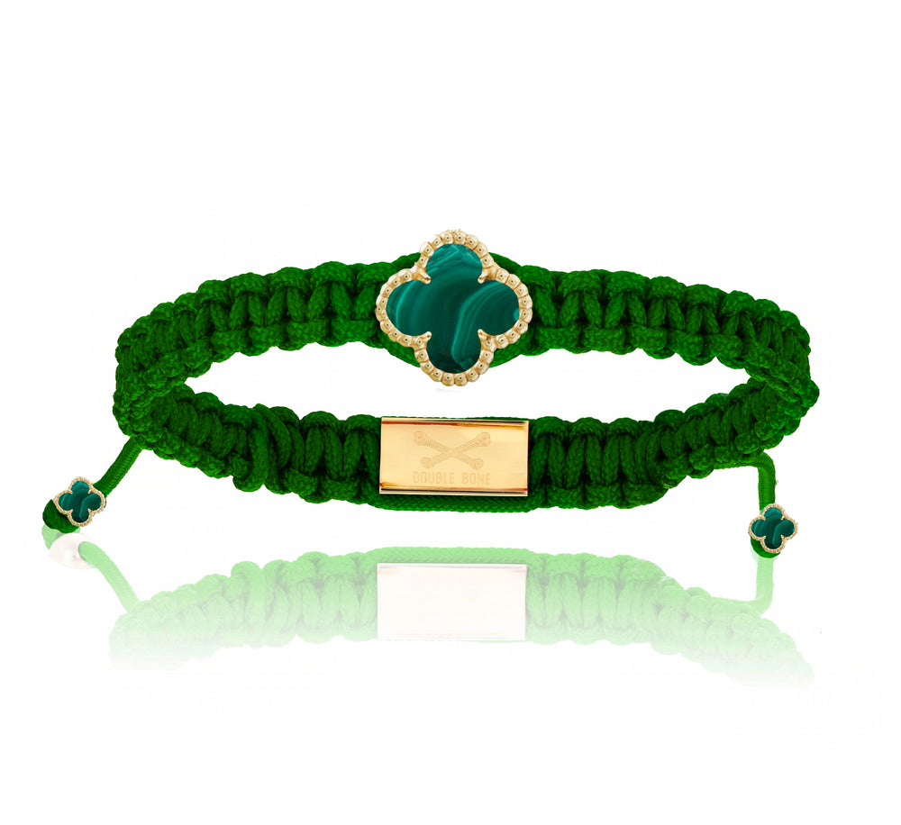 Clover Green Malaquita Stone, Green Polyester With Yellow Gold Bracelet
