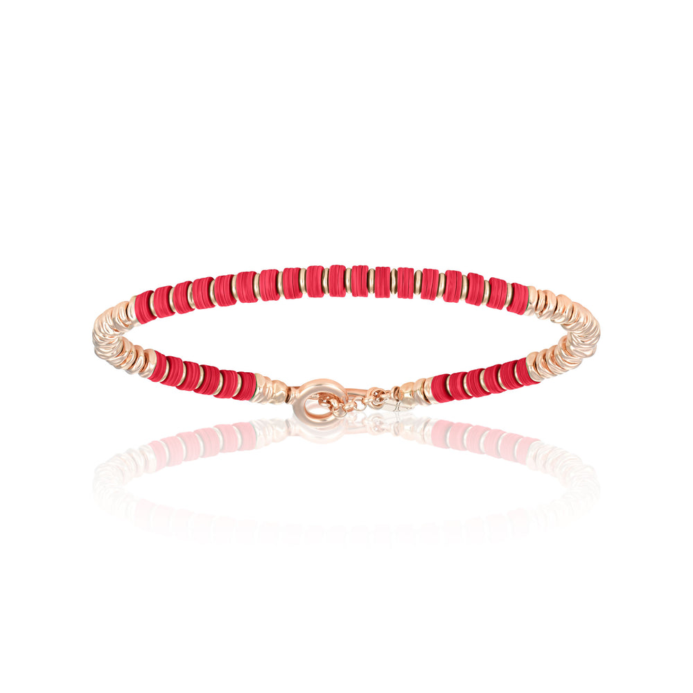 Medium Red African Beaded Bracelet with Pink gold