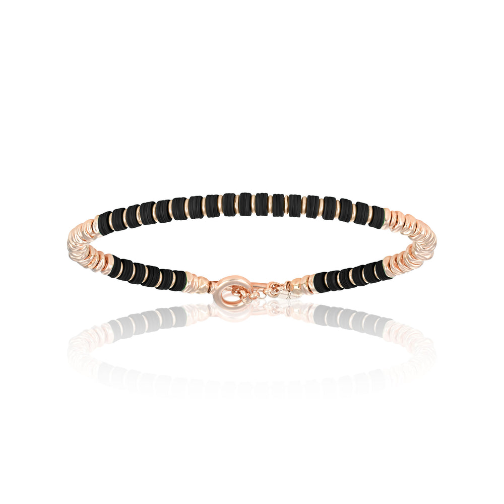Medium Black African Beaded Bracelet with Pink gold