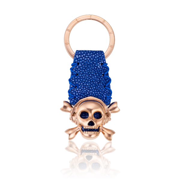 Blue Stingray Keychain with Pink Gold Skull