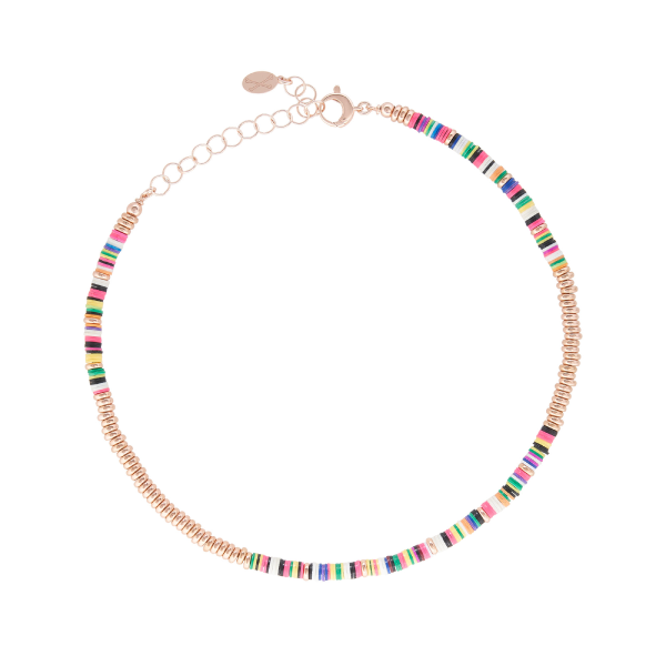 Multicolor African Beaded Necklace with 18k Rose Gold Beads