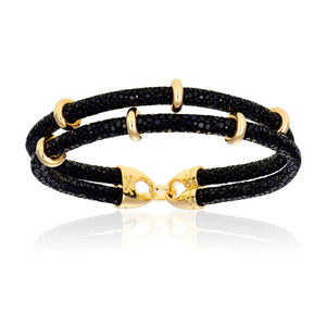 
                  
                    Black Stingray Leather with Yellow Gold Beads
                  
                
