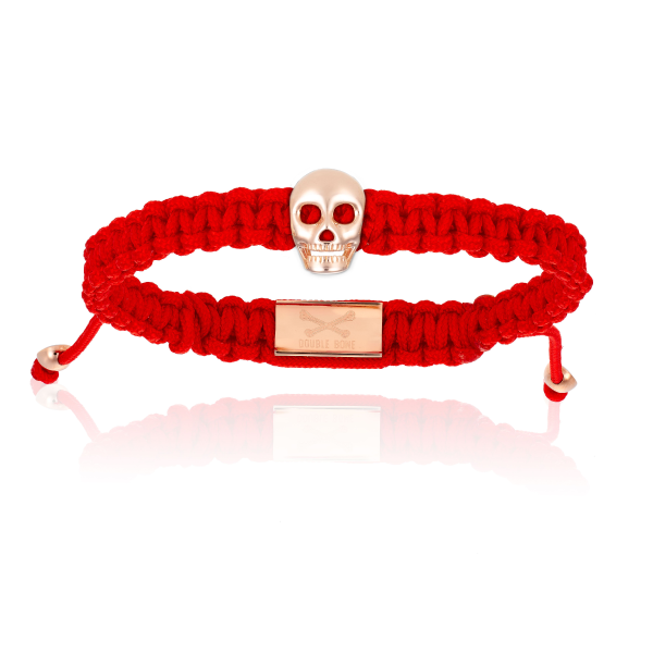 Red Polyester with Rose Gold Skull Bracelet