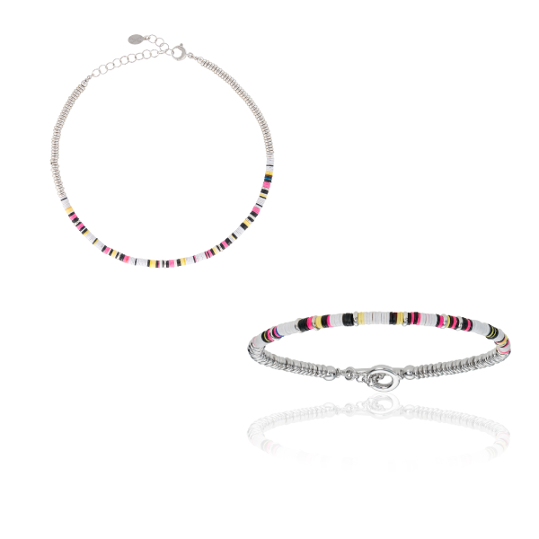 Multicolor African Beads and White Gold Gift Idea for her