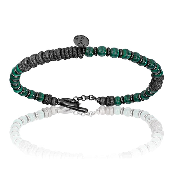 Bracelet En Argent Sterling Et Malachite - Longueur 20 Cm, Poids 30 G, Neuf Sans Emballage, Pierre Naturelle