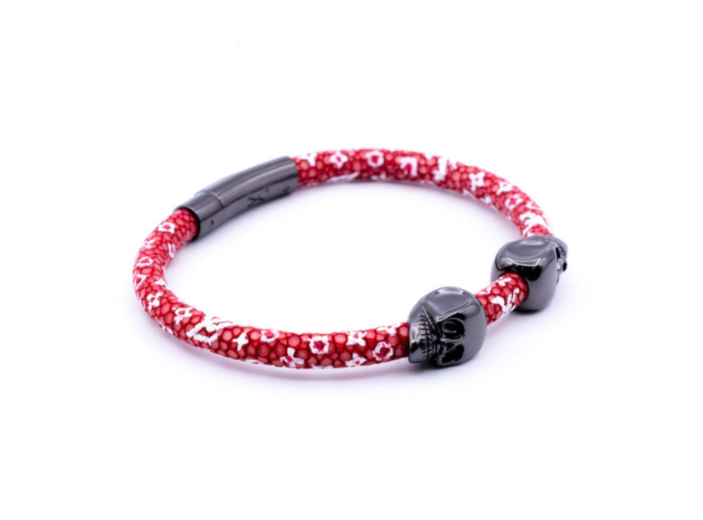 Red stingray bracelet with black double skull for man 4/10 size 19cm (LVS-INSPIRED)