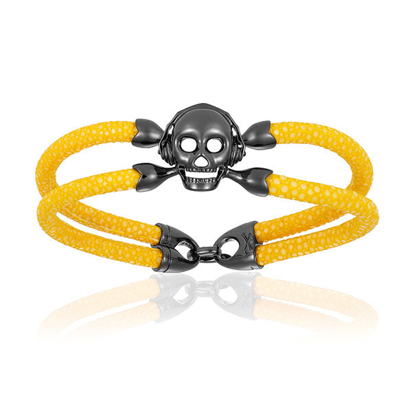 Yellow stingray bracelet with black PVD skull (Unisex)