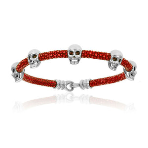 
                  
                    Red Stingray Bracelet With Silver Multi Skull
                  
                