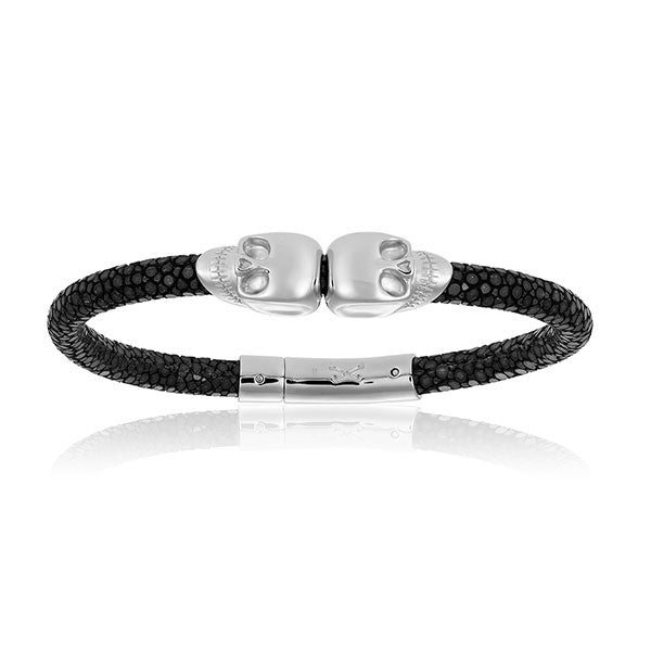 Black Stingray Leather with Silver Beads M