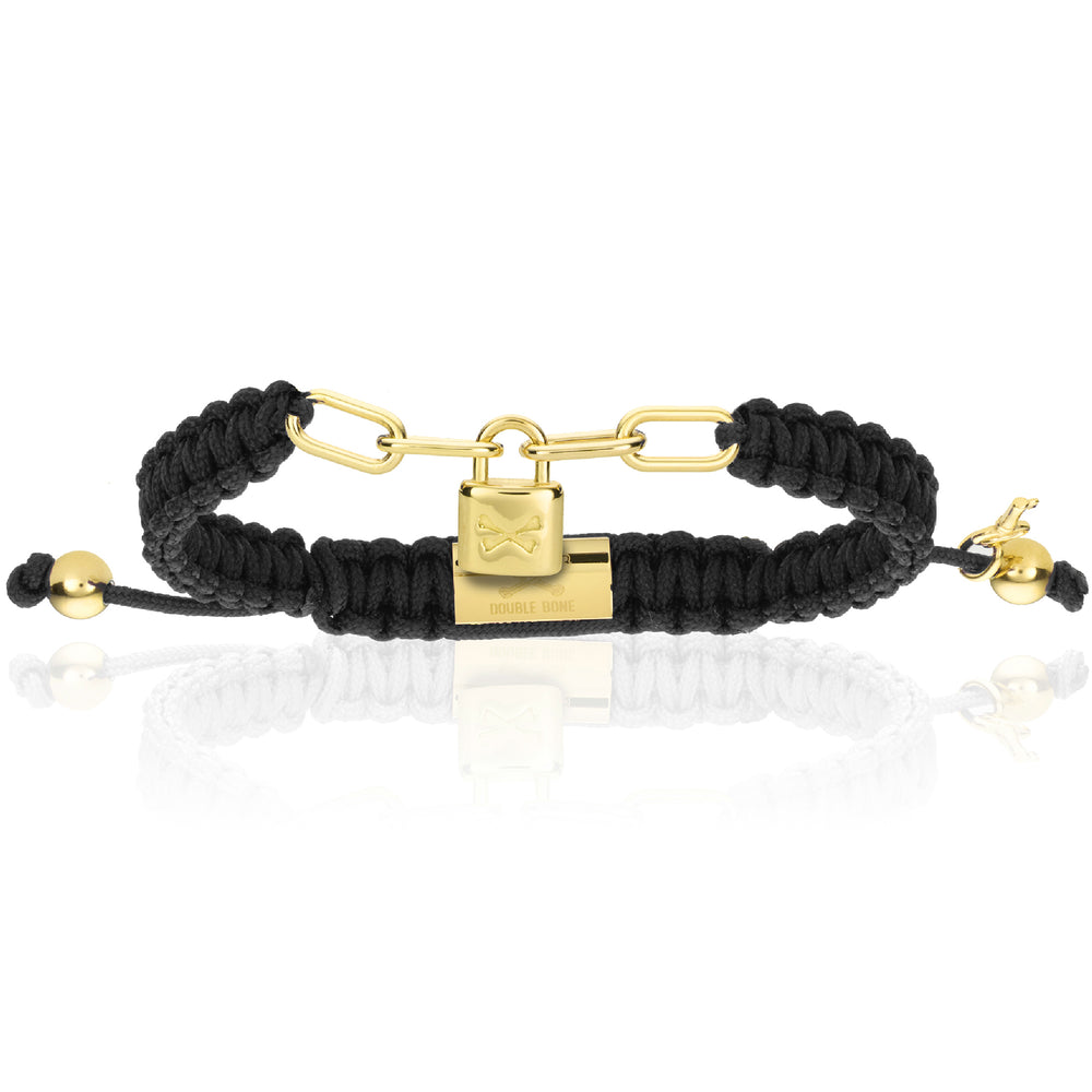 Lock Black Polyester With Yellow Gold Bracelet