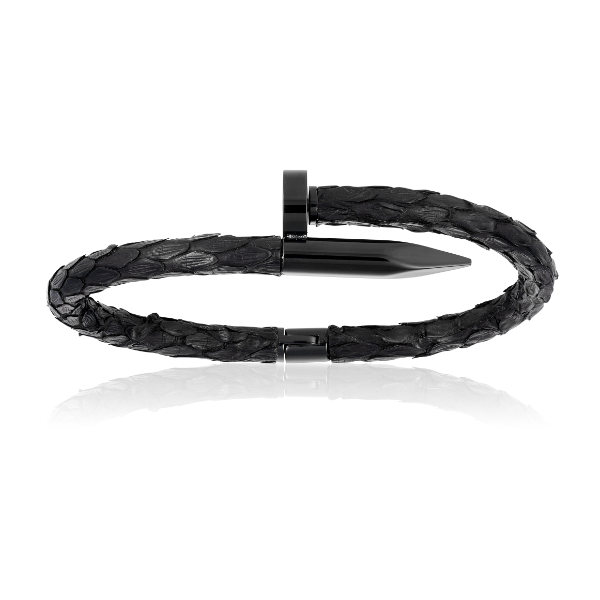 Black python bracelet with PVD black nail (Unisex)
