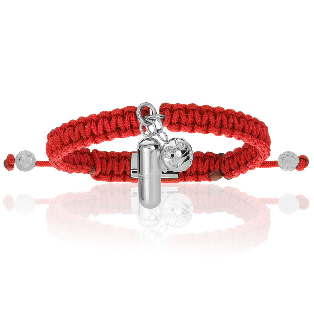 Pill Emoji Red Polyester With Silver Bracelet