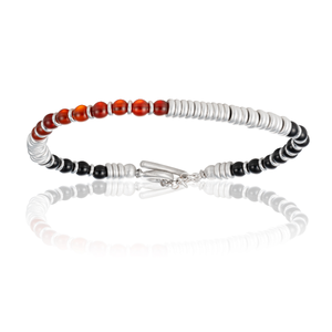 
                  
                    Onix & Red Agata Stone Beaded Bracelet with White Gold beads  [COCA-COLA]
                  
                