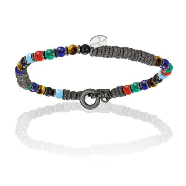 Multi Stone Beaded Bracelet with Black PVD Beads