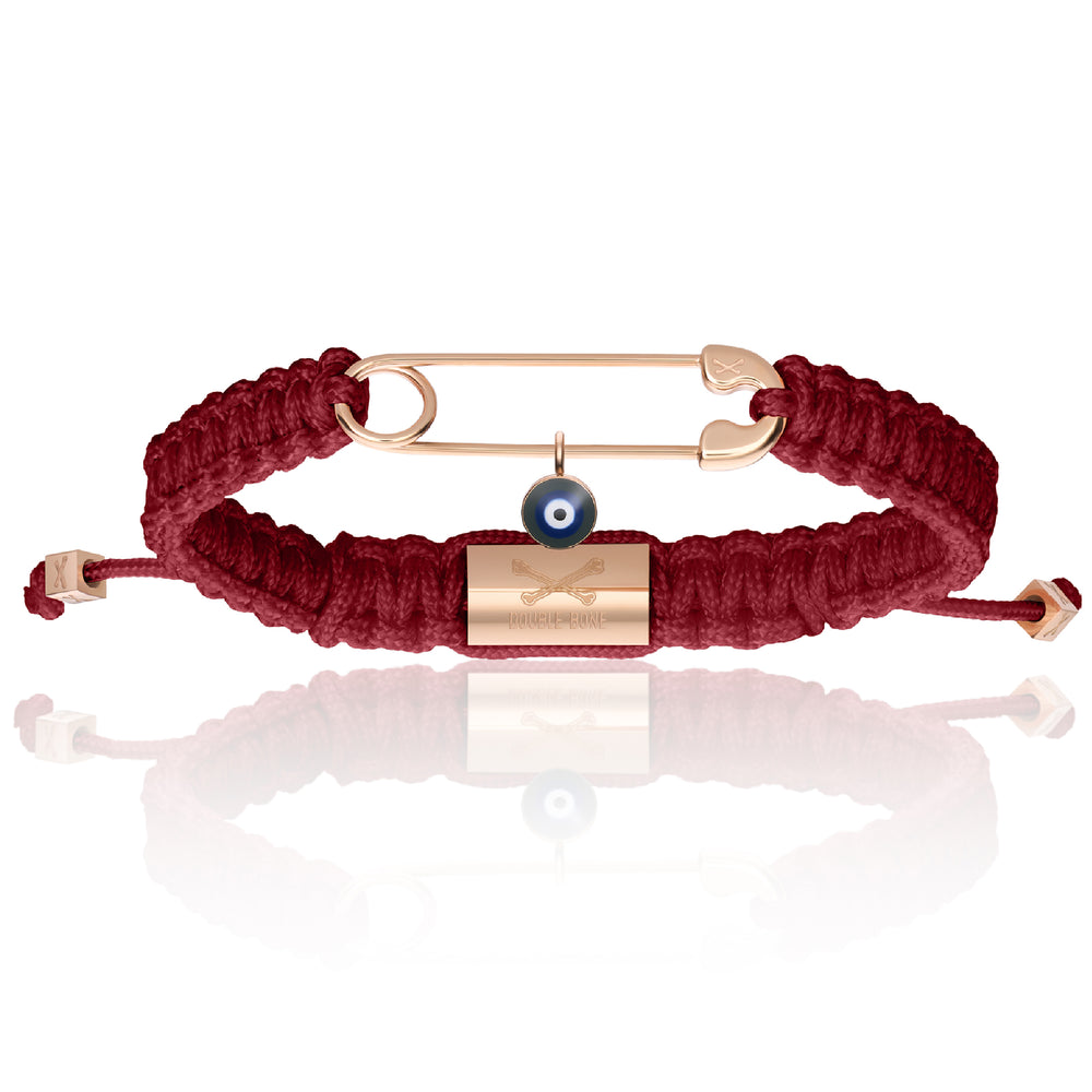 Red Wine Nylon With Rose Gold Polyester Safety Pin Bracelet