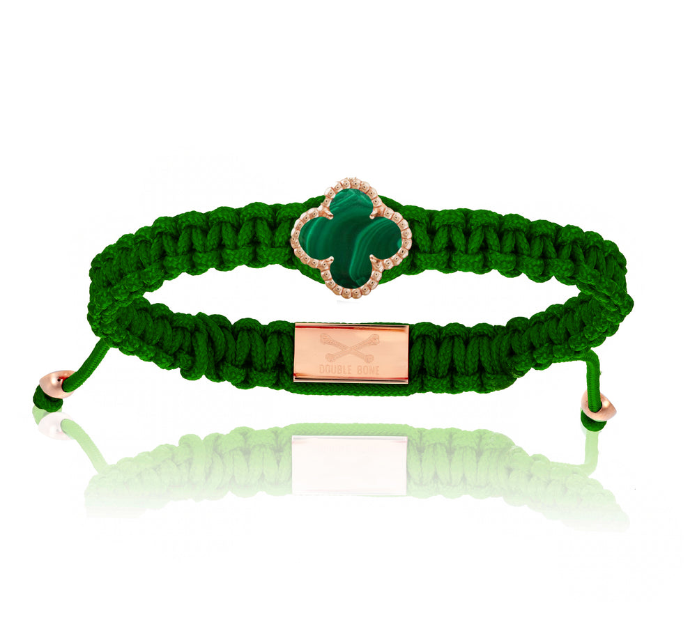 Clover Green Malaquita Stone, Green Polyester With Rose Gold Bracelet