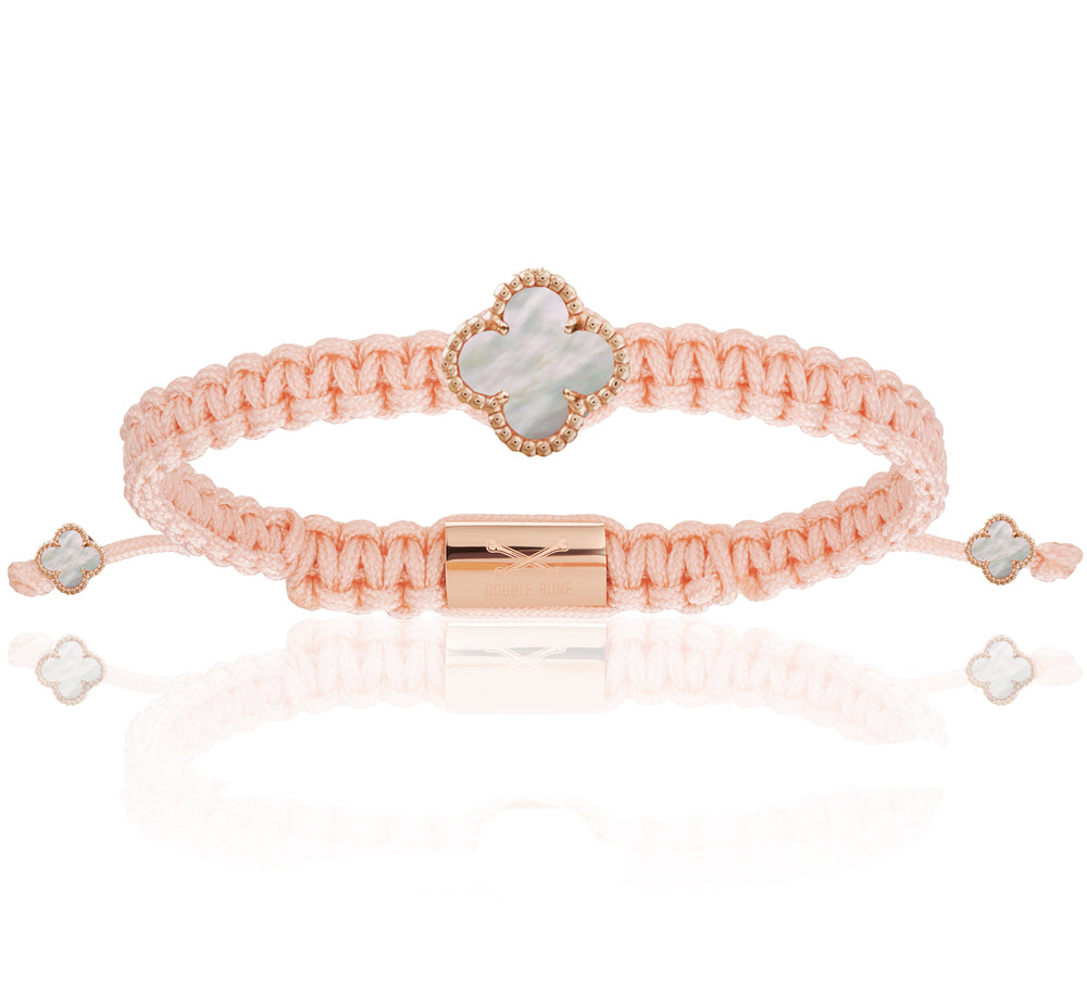 Clover White Pearl Stone, Pink Polyester With Rose Gold Bracelet