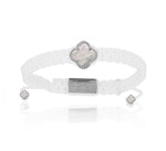 Clover White Pearl Stone, White Polyester With Silver Bracelet