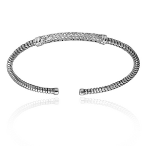 
                  
                    Vittorium Silver Small Stripe Bangle with CZ Diamonds
                  
                