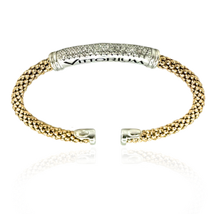 
                  
                    Vittorium Yellow Gold Medium Mesh Bangle with CZ Diamonds
                  
                