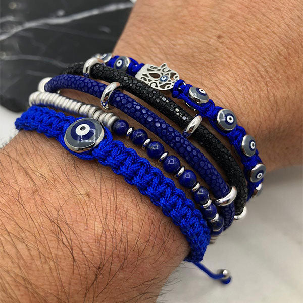 
                  
                    Blue Nylon bracelet with Silver Lucky Evil Eye
                  
                