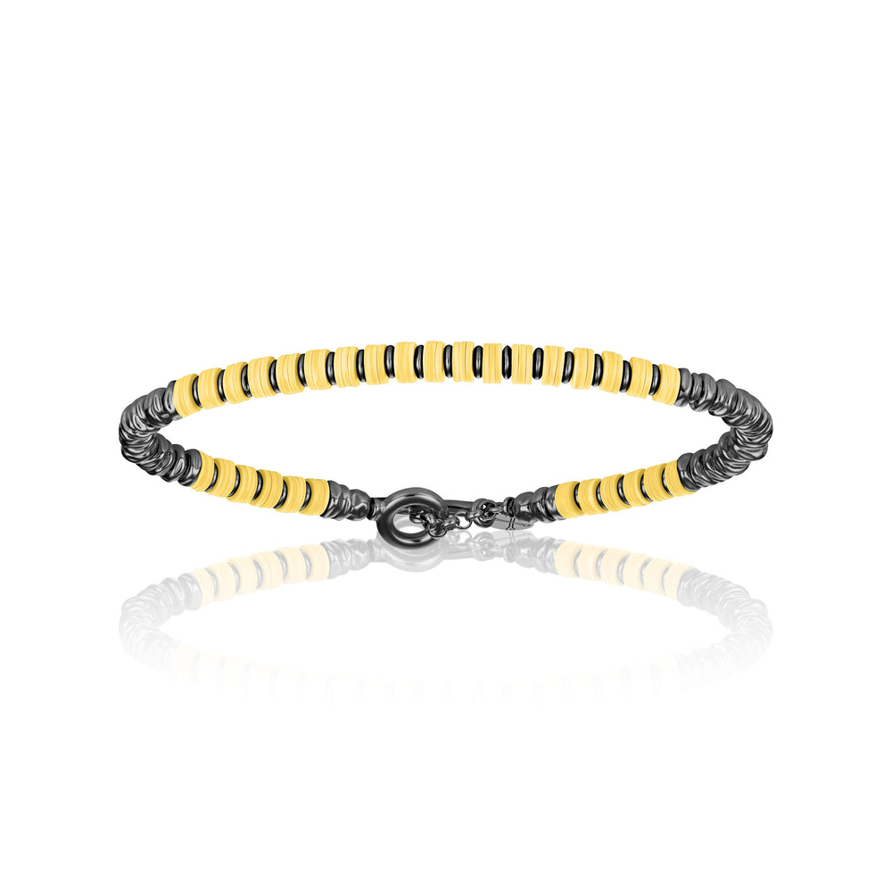 Medium Yellow African Beaded Bracelet with Black PVD