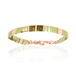 Flat Green Stone Beaded Bracelet With Rose Gold Beads