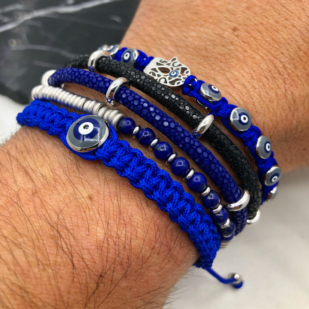Black/Blue, Silver and Stones Bracelet Combination