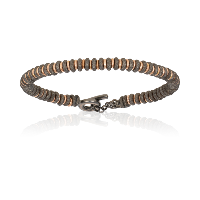 Black PVD bracelet with 18K Rose Gold beads (Unisex)