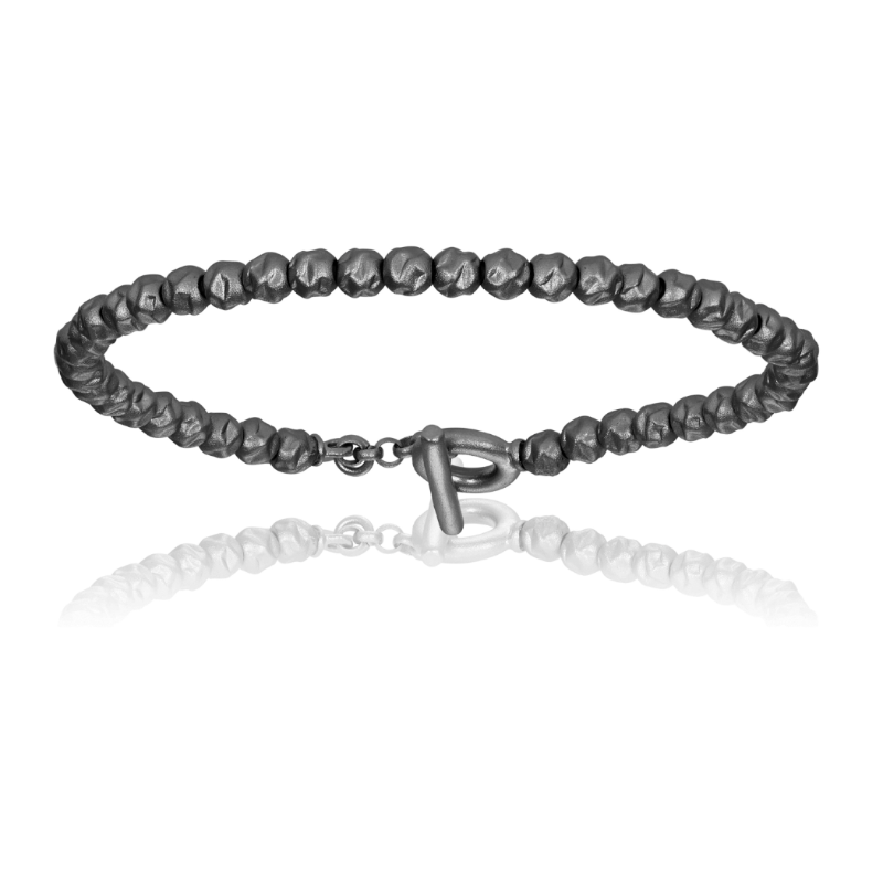 
                  
                    Black PVD ROCK bracelet with black beads (Unisex)
                  
                