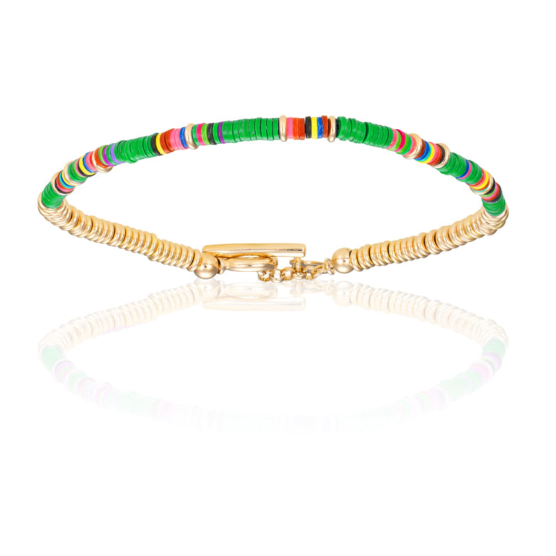 Multicolor Green African with Yellow Gold Bracelet