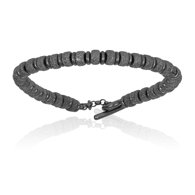 Black PVD bracelet with black beads (Unisex)