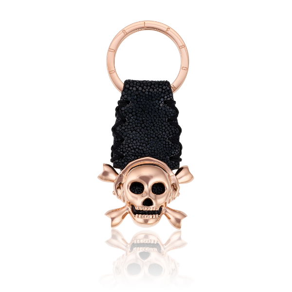 Black Stingray Keychain with Pink Gold Skull