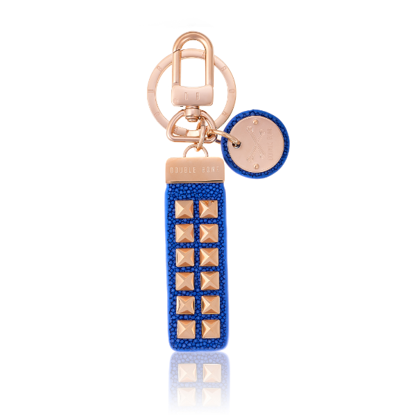 Blue stingray Keychain with Pink Gold Studs
