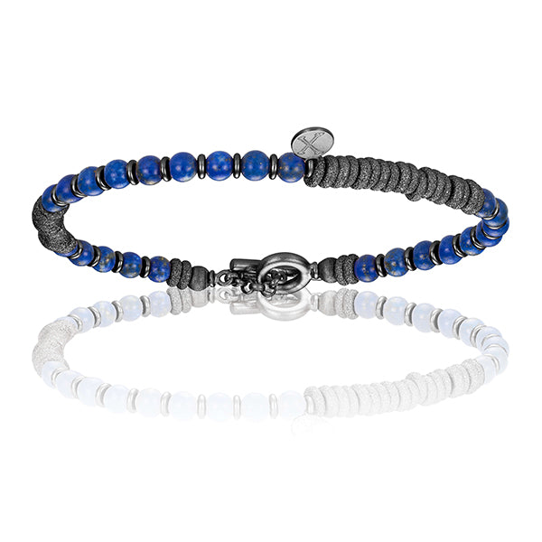 Lapis Lazuli Stone Beaded Bracelet with Black PVD Beads