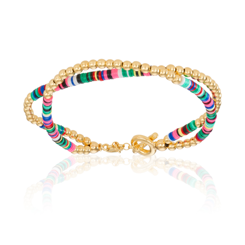 ●DOFFJASON● 2WAY Ethnic Bead Bracelet DJ24SSEBR002BLK Double African Beaded Bracelet with Yellow Gold – Double