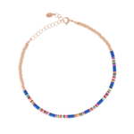 Multicolor Blue African Beaded Necklace with 18k Rose Gold Beads
