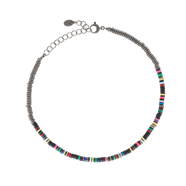 Multicolor Black African Beaded Necklace with Black PVD Beads