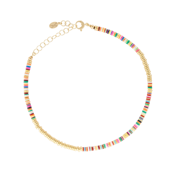 Multicolor African Beaded Necklace with 18k Yellow Gold Beads