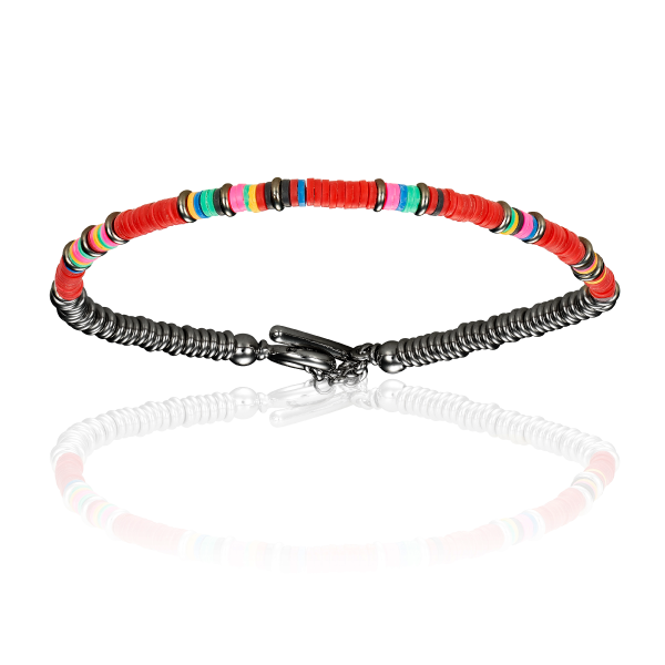 Multicolor Red African Beaded Bracelet with Black PVD Beads
