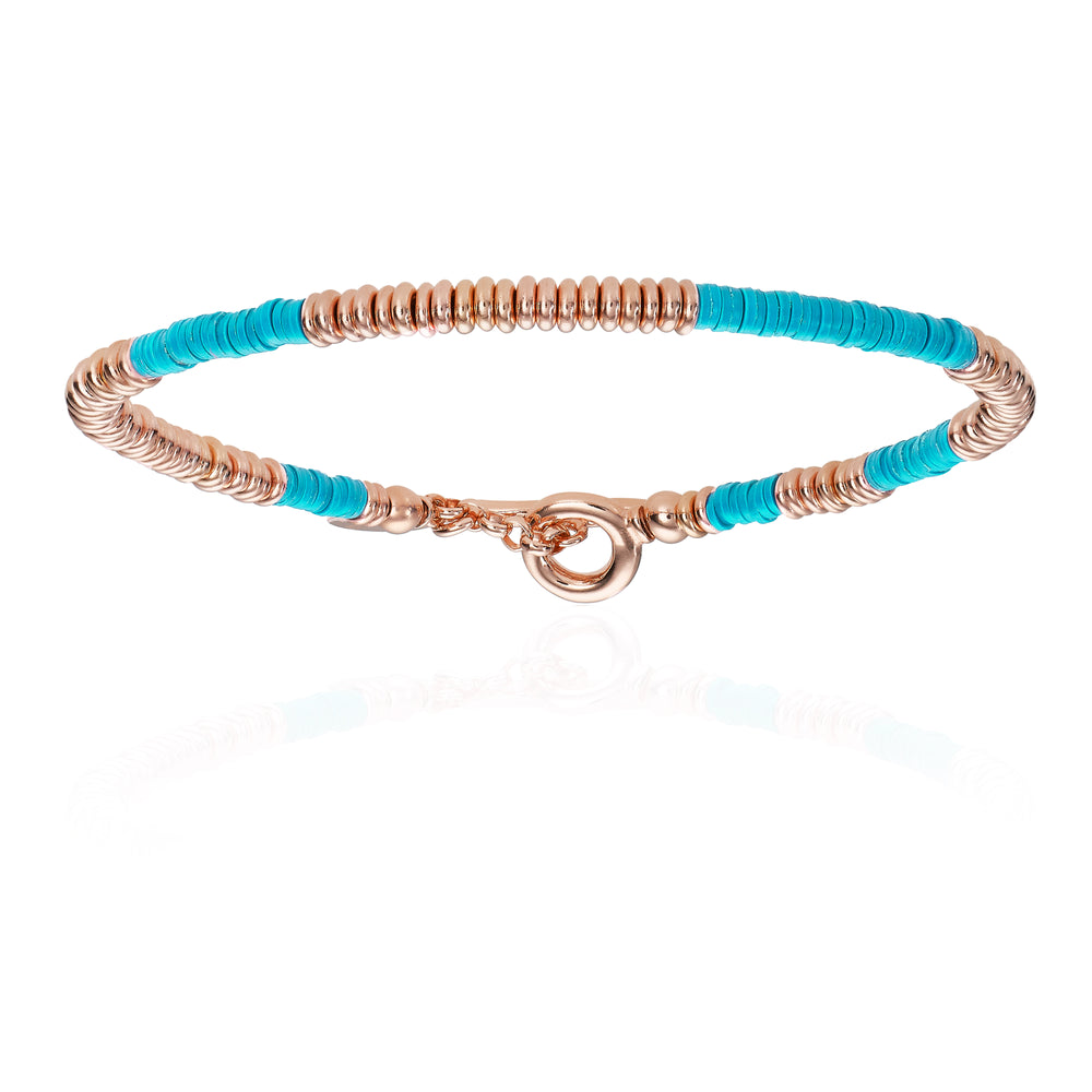 Blue African Beaded Bracelet with Rose Gold Beads