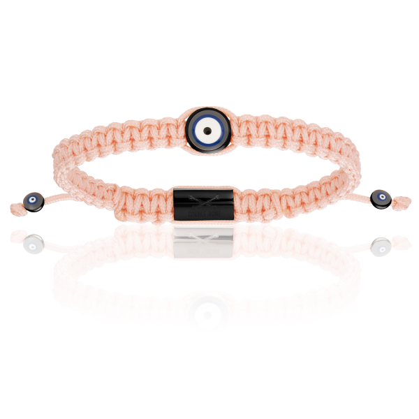 Pink Nylon bracelet with Black PVD Lucky Evil Eye (Unisex)