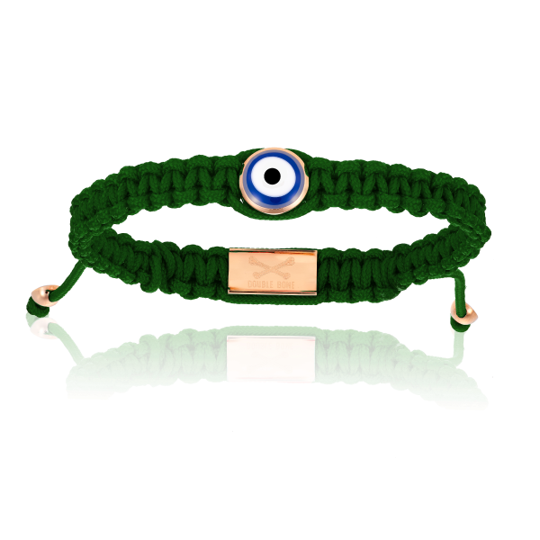 Green Military Nylon bracelet with Rose Gold Lucky Evil Eye (Unisex)