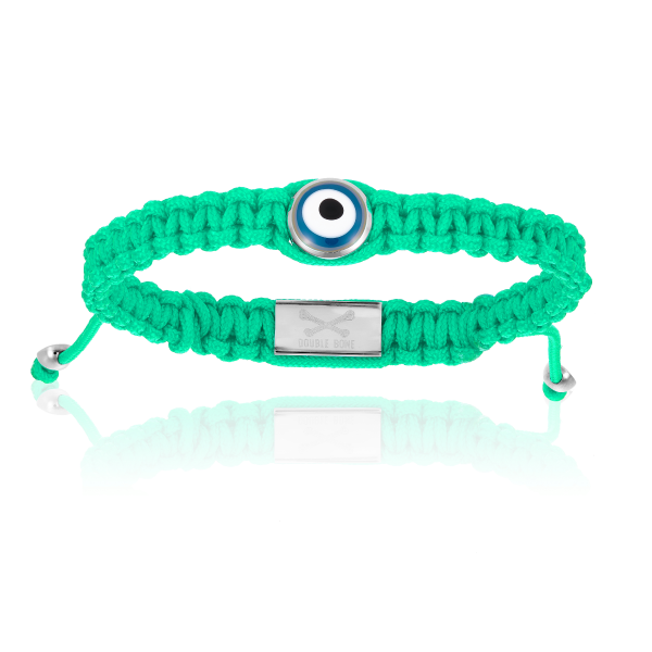 Cyan Nylon bracelet with Silver Lucky Evil Eye (Unisex)