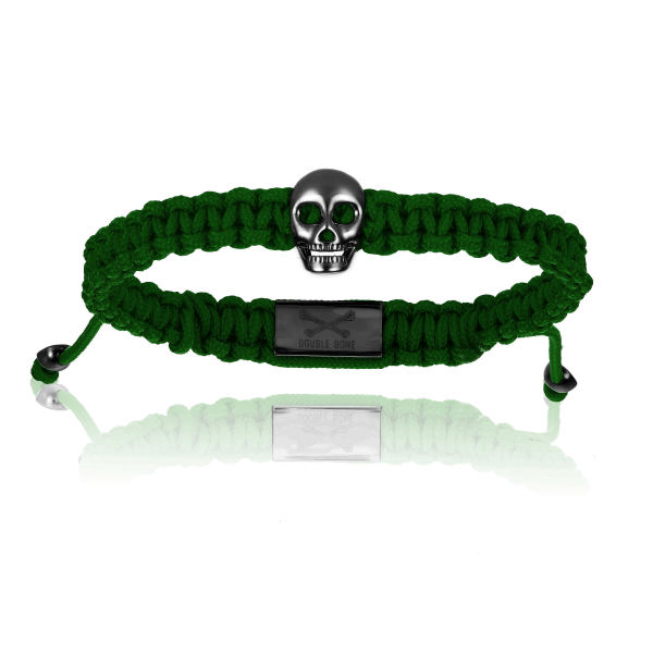 Green Polyester with Black PVD Skull Bracelet
