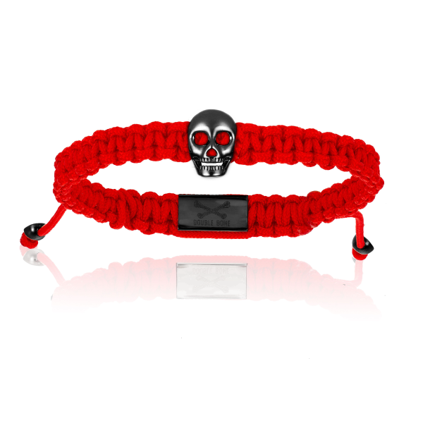 
                  
                    Red Polyester with Black PVD Skull Bracelet
                  
                