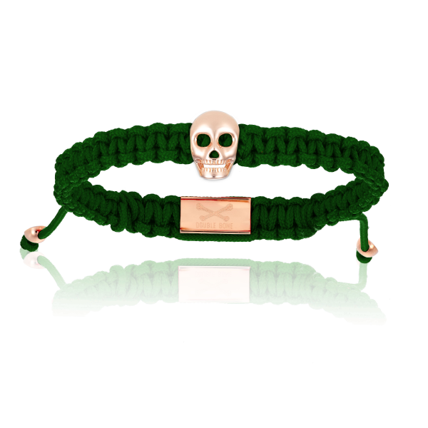 Green Polyester with Rose Gold Skull Bracelet