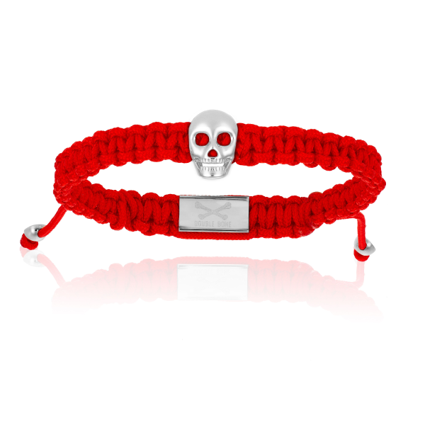 Red Polyester with Sterling Silver Skull Bracelet