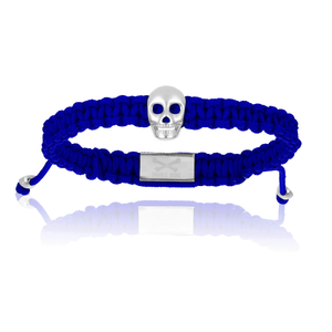 
                  
                    Blue Polyester with Sterling Silver Skull Bracelet
                  
                